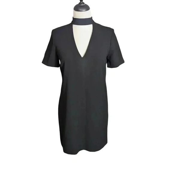 Zara Women Small Black Short Sleeve Sheath Dress V-neck Cut Out Neckline - Picture 1 of 6